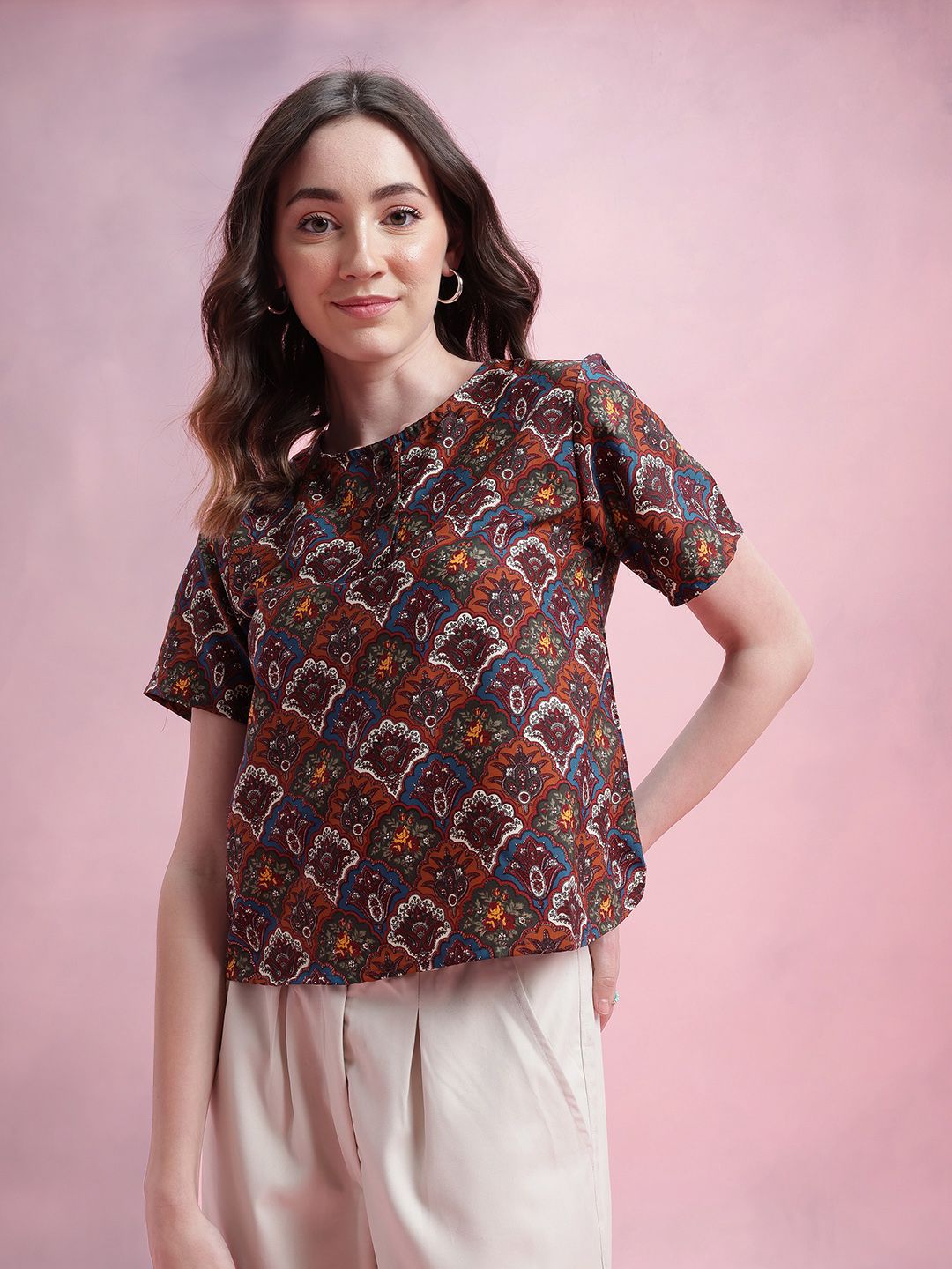 DressBerry Ethnic Motifs Print Top