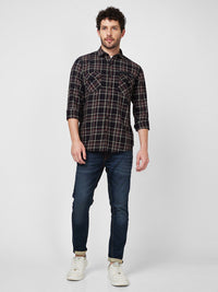 SPYKAR Tartan Checked Spread Collar Denim Casual Cotton Shirt