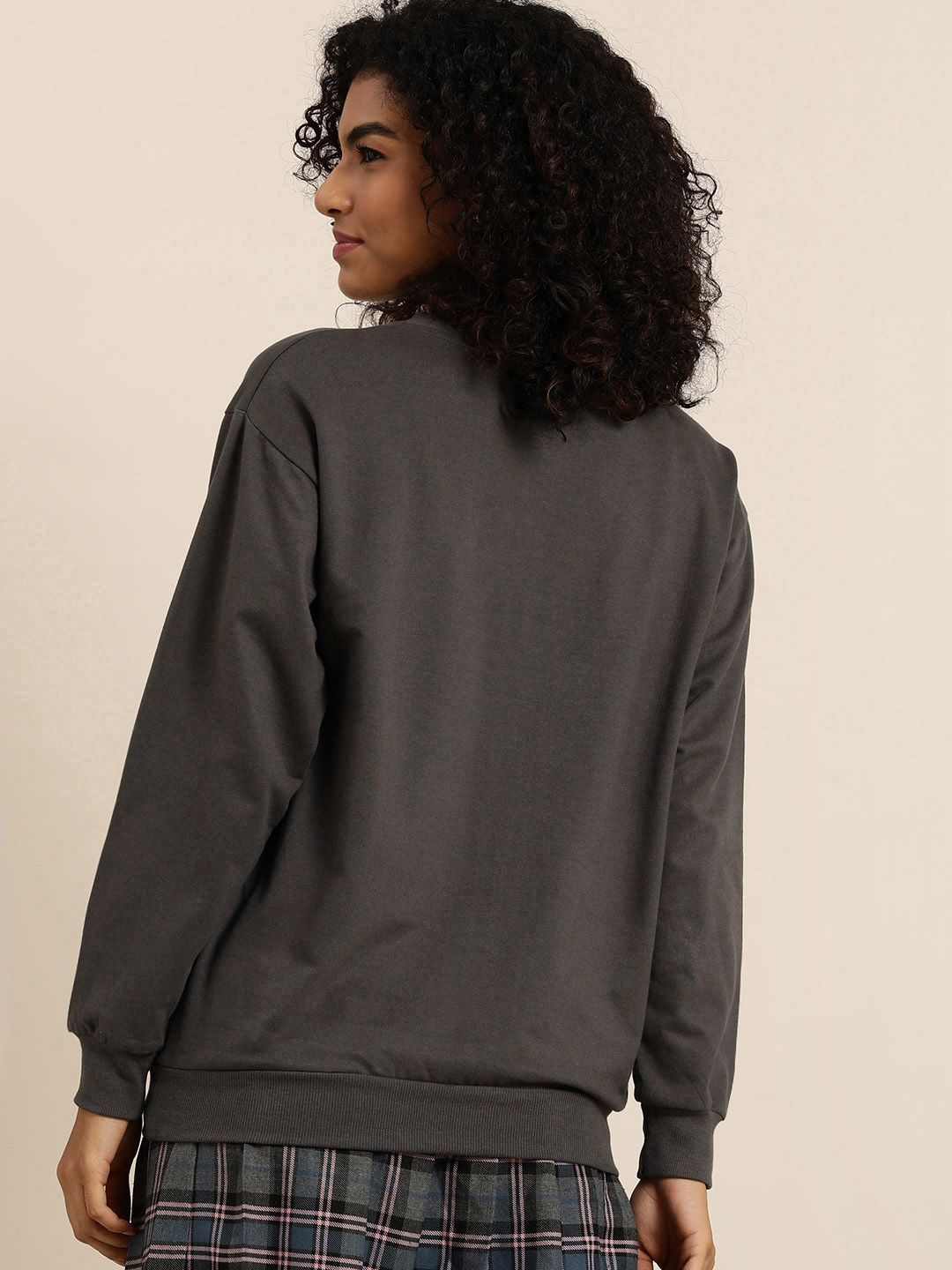 DILLINGER Women Grey Typographic Oversized Sweatshirt