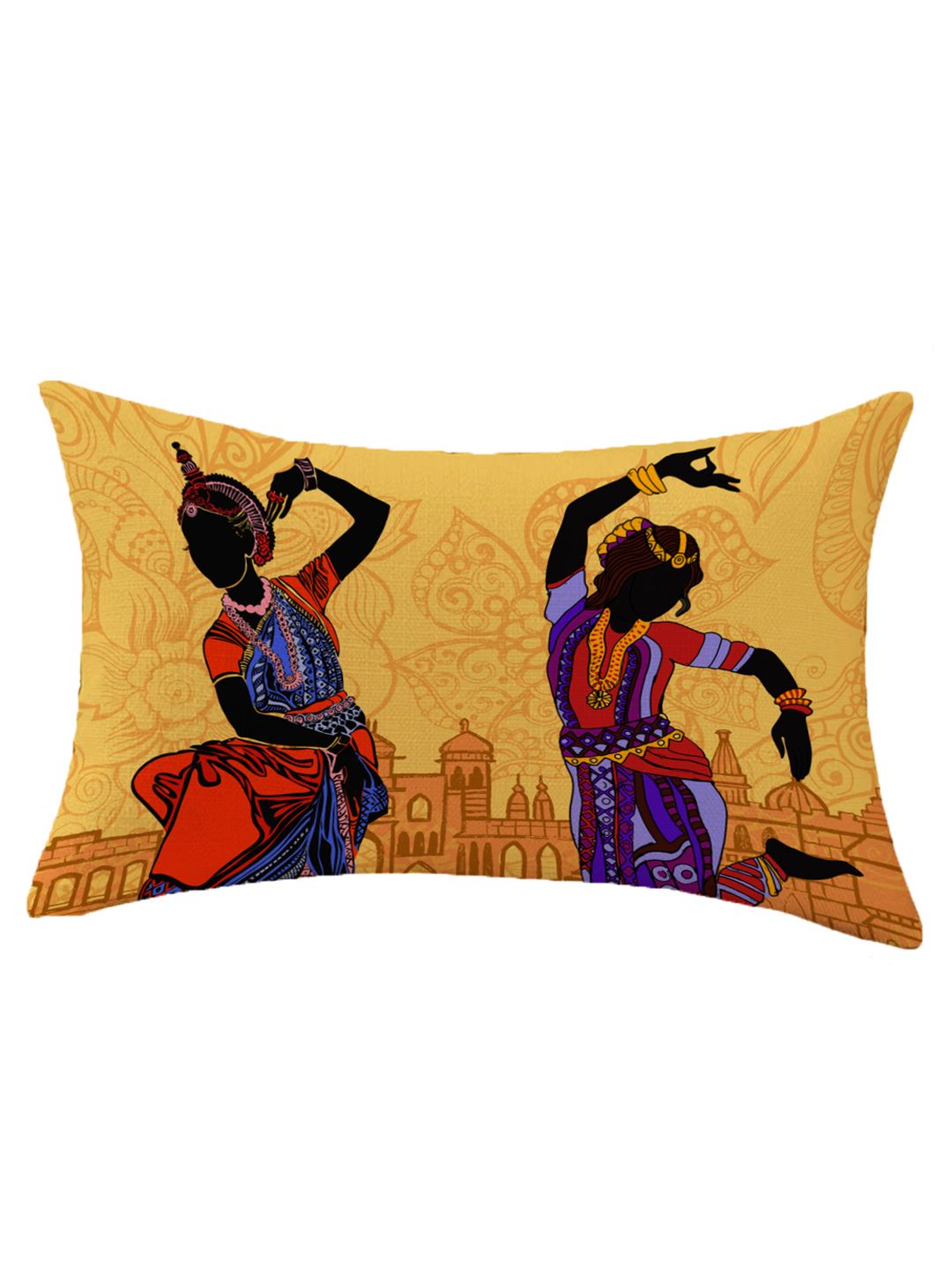 STITCHNEST Set Of 2 Yellow & Black Ethnic Motifs Printed Rectangle Cushion Covers