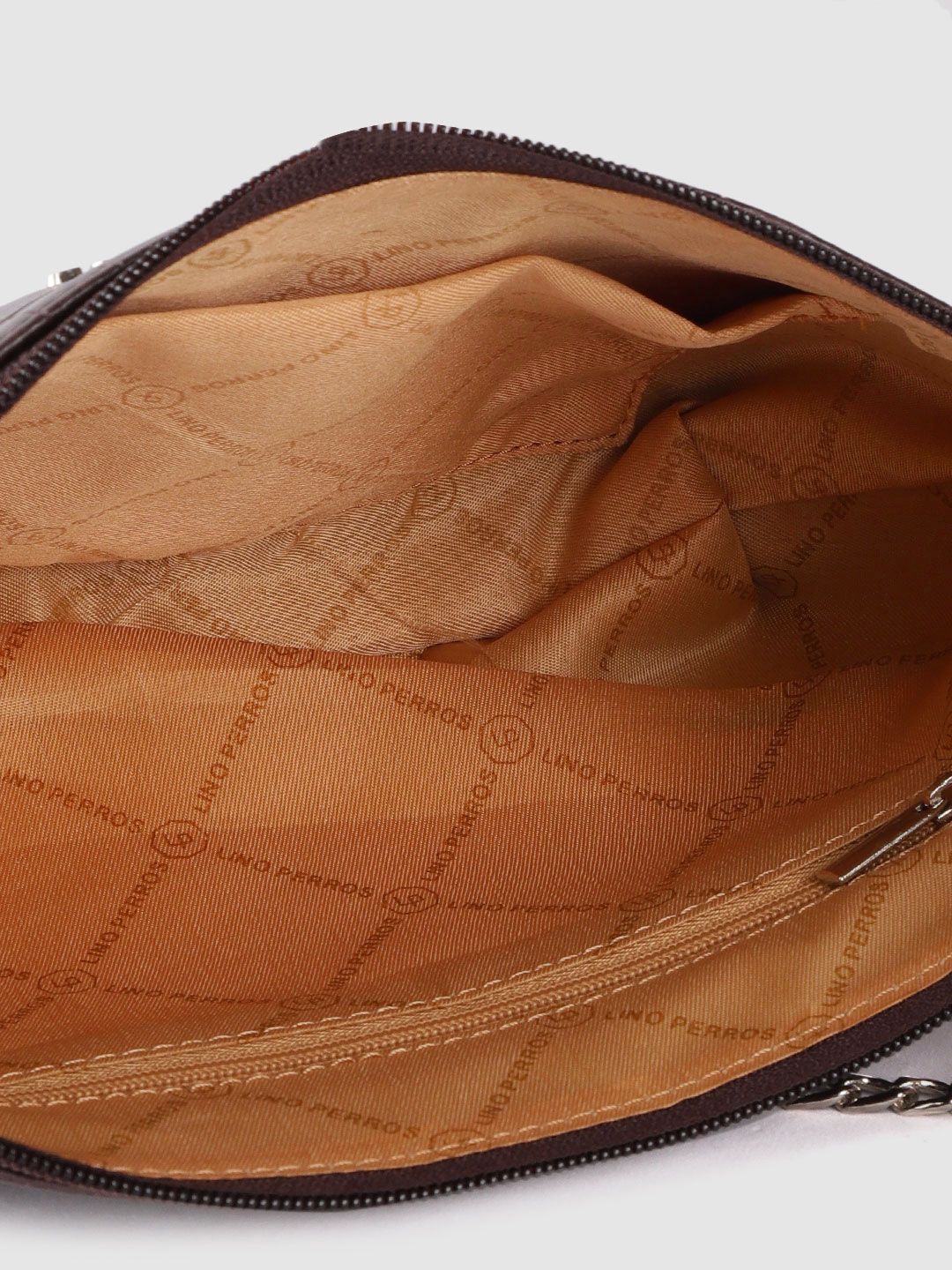 Lino Perros Coffee Brown Croc Textured Baguette Bag