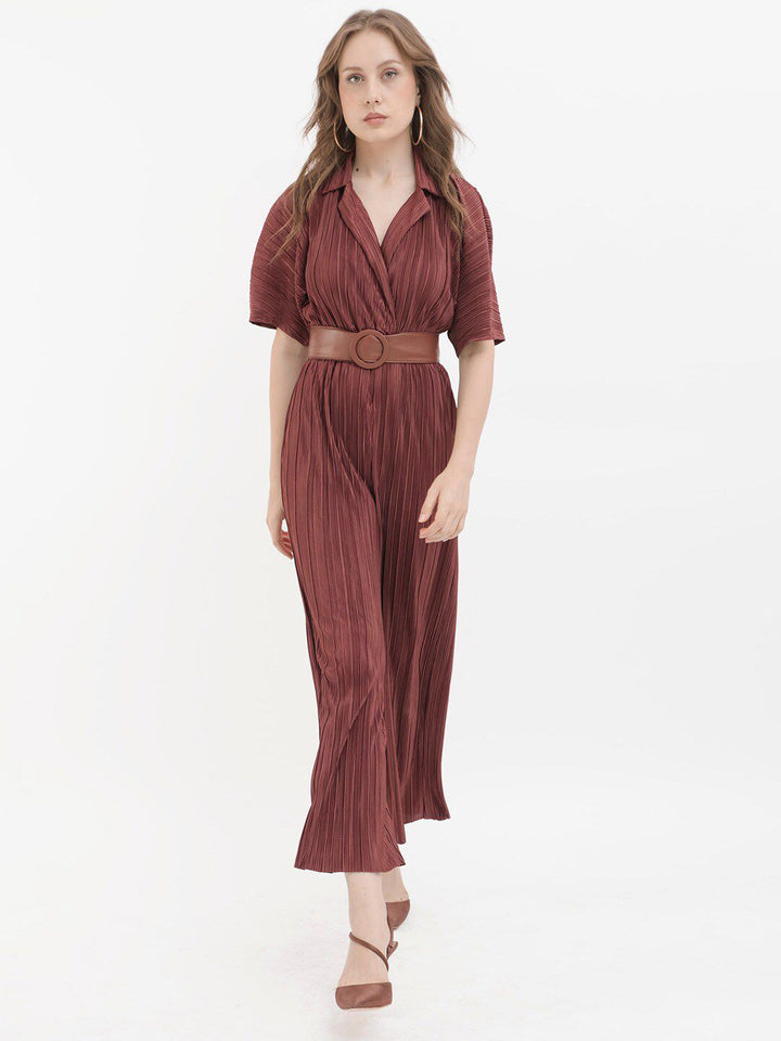 RAREISM Striped Notched Lapel Collar Basic Jumpsuit