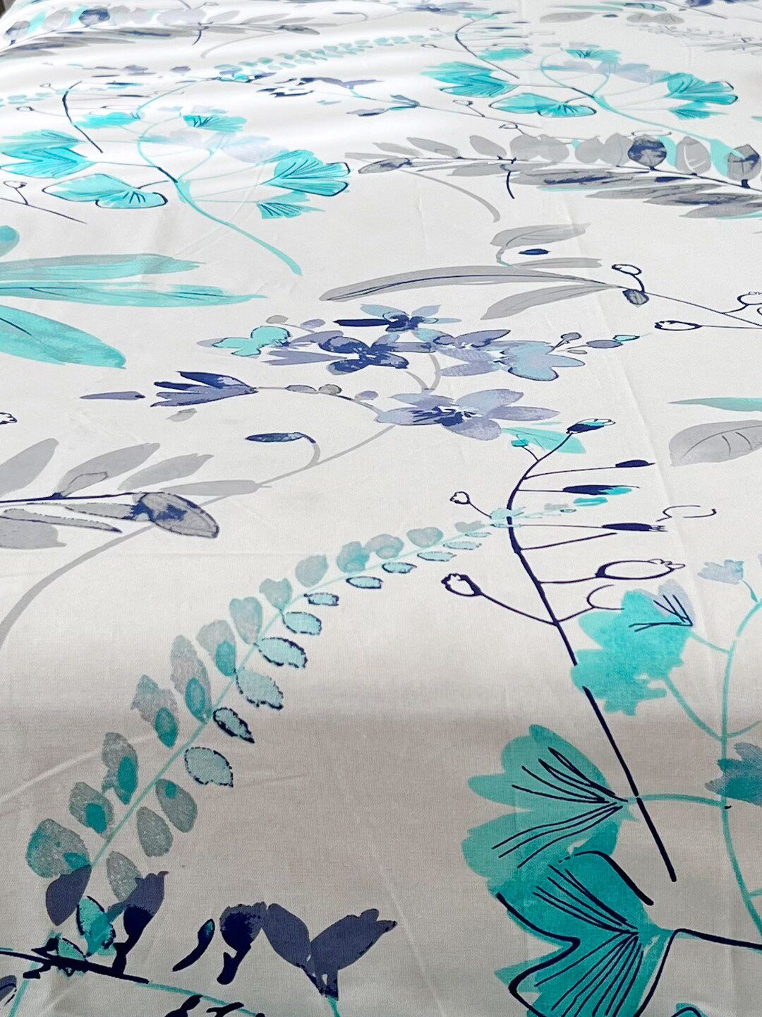 URBAN SPACE Serene Turquoise Blue Floral Cotton 200 TC Single Bedsheet & 1 Pillow Cover