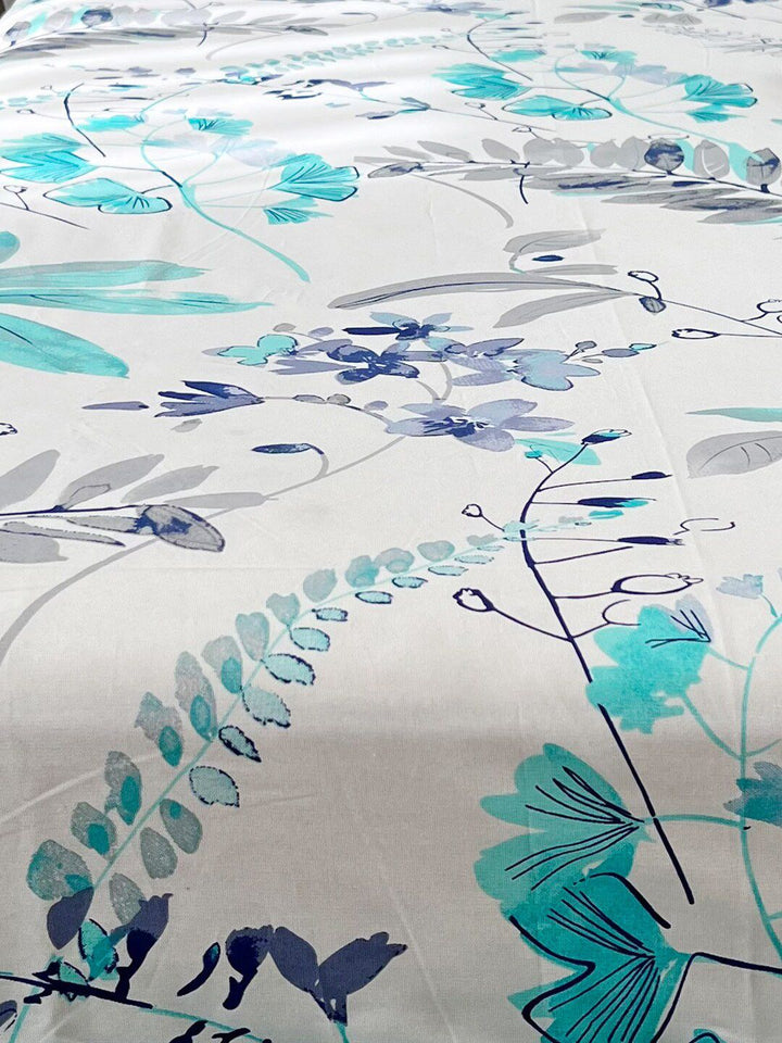 URBAN SPACE Serene Turquoise Blue Floral Cotton 200 TC Single Bedsheet & 1 Pillow Cover