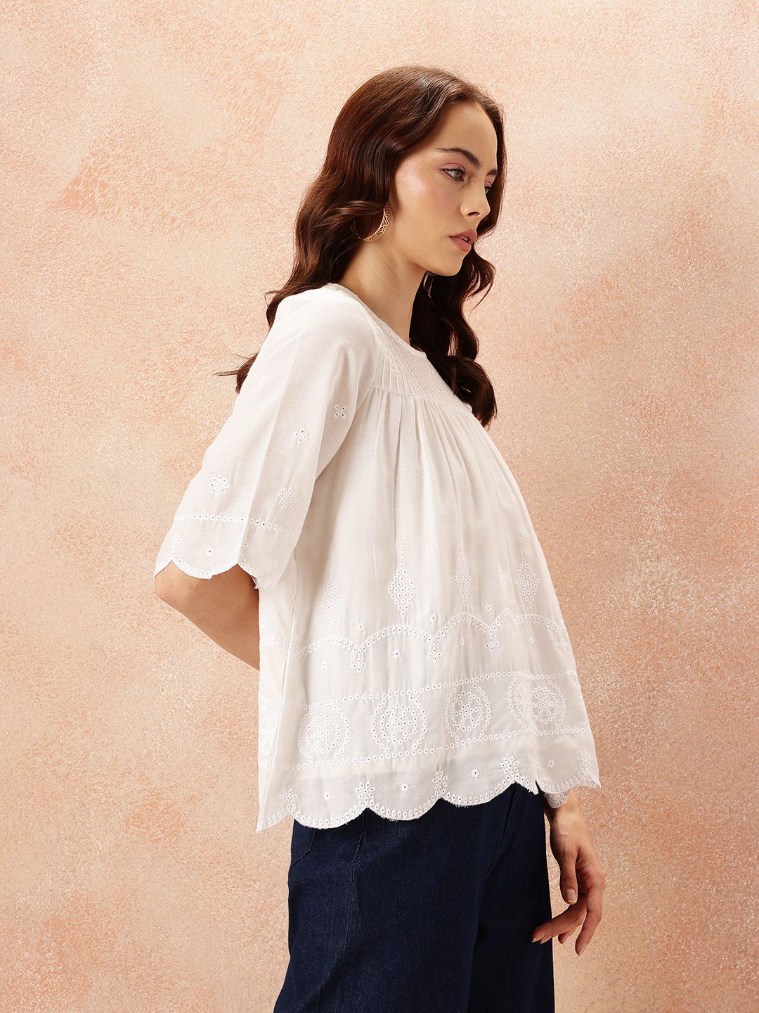 all about you Pin Tucks & Schiffli Embroidered A-Line Top