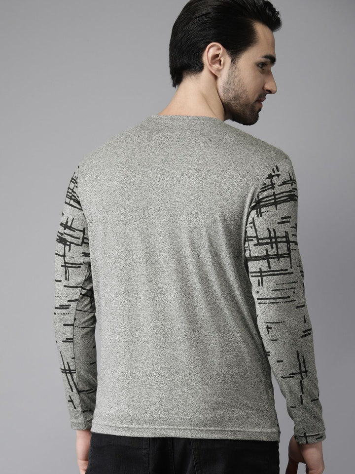 Campus Sutra Men Grey Printed Cotton Pure Cotton T-shirt