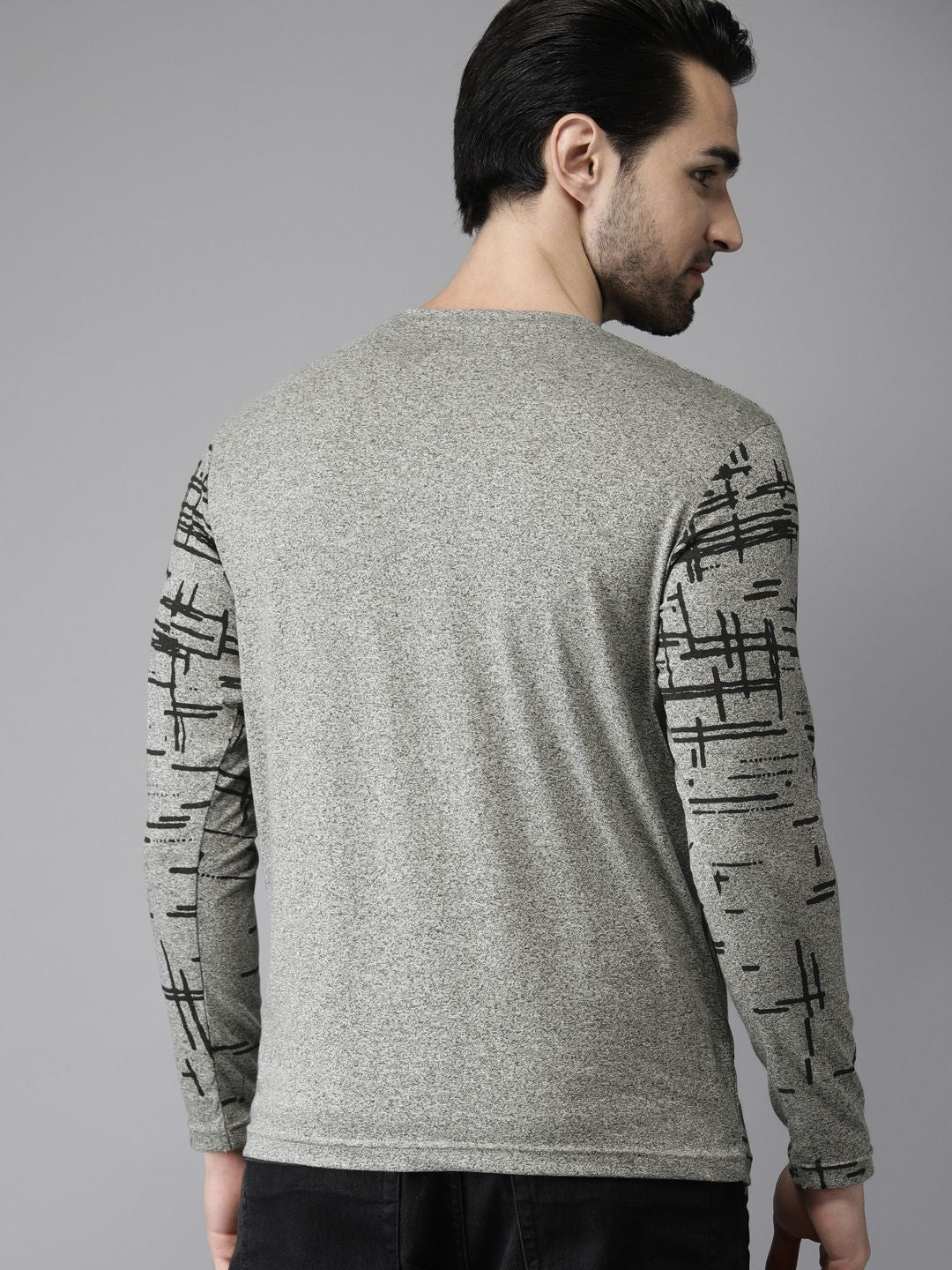 Campus Sutra Men Grey Printed Cotton Pure Cotton T-shirt