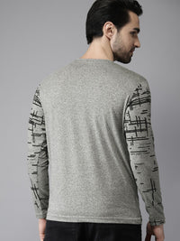 Campus Sutra Men Grey Printed Cotton Pure Cotton T-shirt