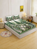 Myntra Elegant Homes Green & White Floral 400 TC Cadar Katil King dengan 2 Sarung Bantal