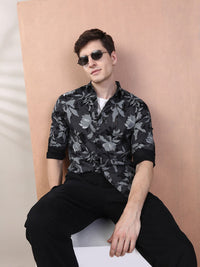 The Indian Garage Co Men Charcoal Grey & Black Slim Fit Printed Casual Shirt