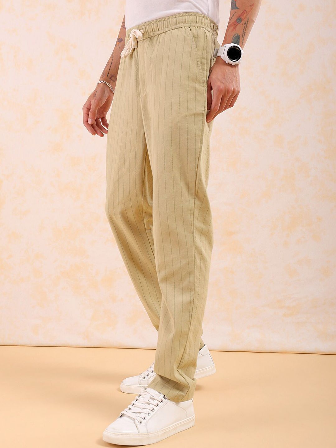 The Indian Garage Co Men Mid-Rise Striped Trousers