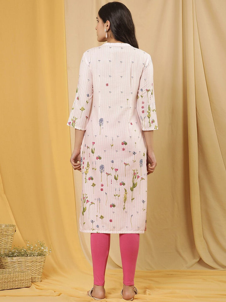 W Floral Printed Mandarin Collar Straight Kurta With Leggings