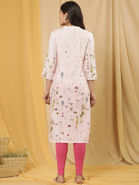 W Floral Printed Mandarin Collar Straight Kurta With Leggings
