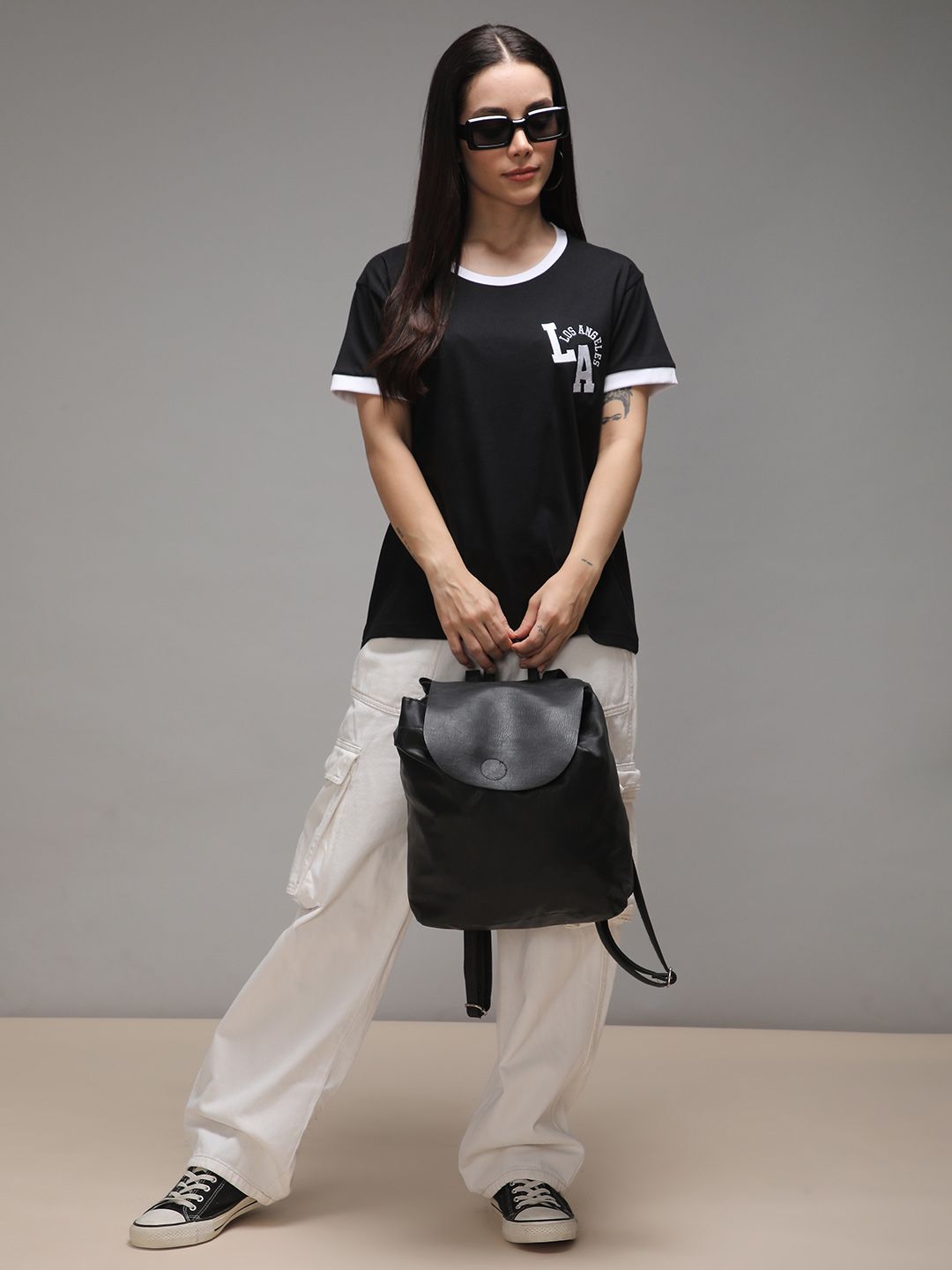 DILLINGER Women Short Sleeve Boxy Regular Varsity Embroidery Tshirt