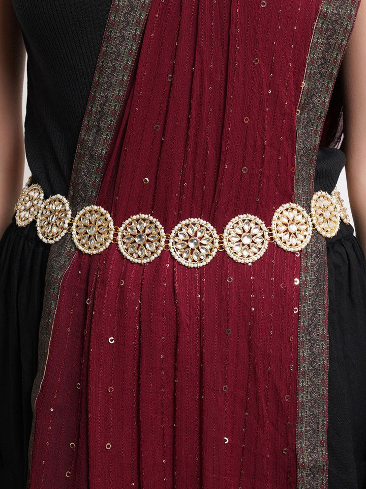 Karatcart Wanita Emas & White Beaded Kamarbandh