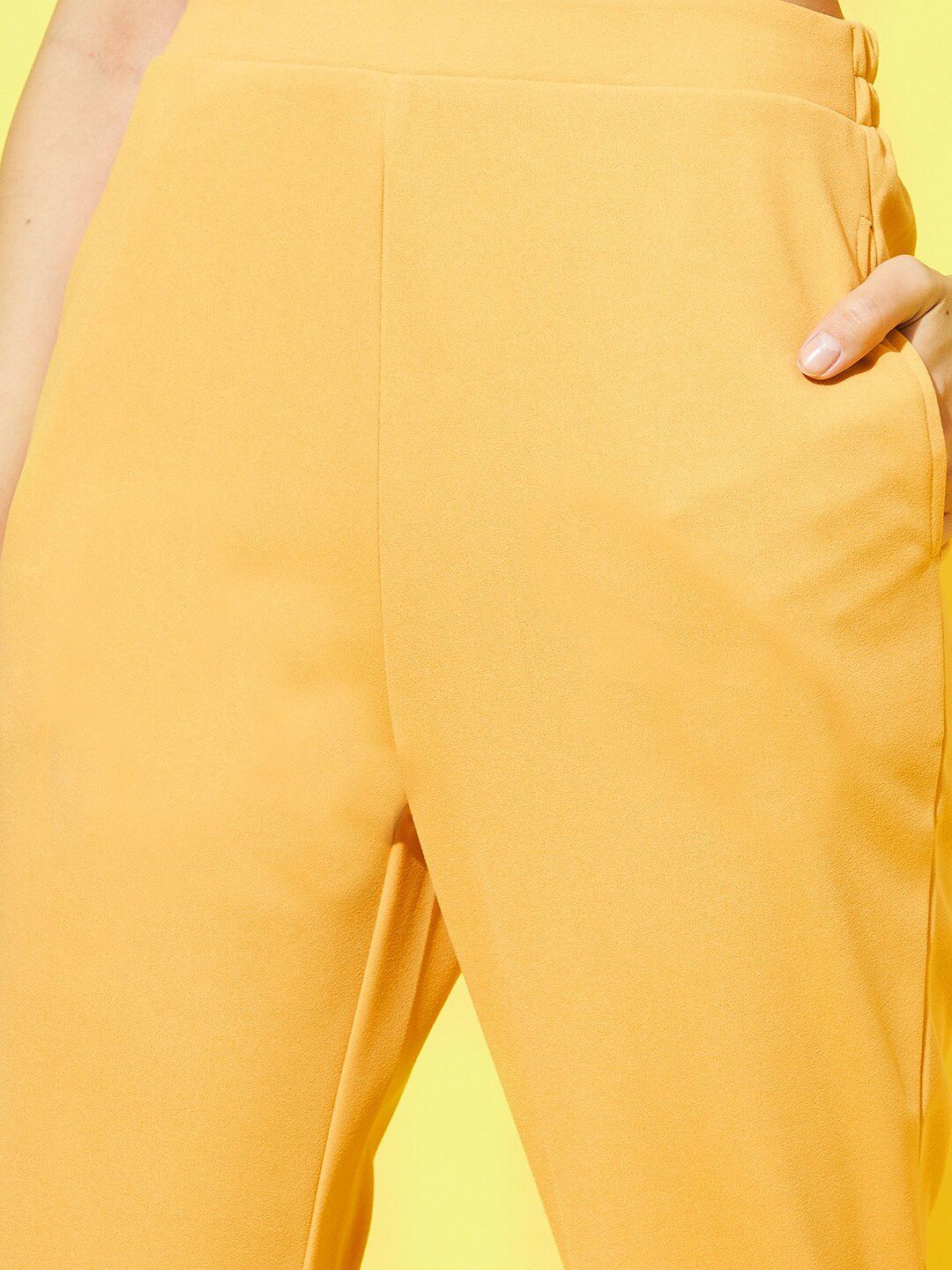 Athena Women Mustard Yellow Solid V-Neck Top and Trousers
