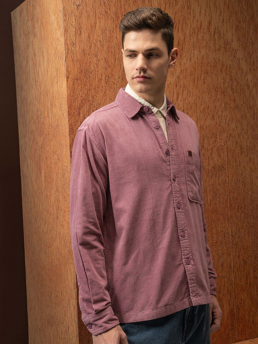 Locomotive Premium Men Pink Oversized Corduroy Solid Overshirt