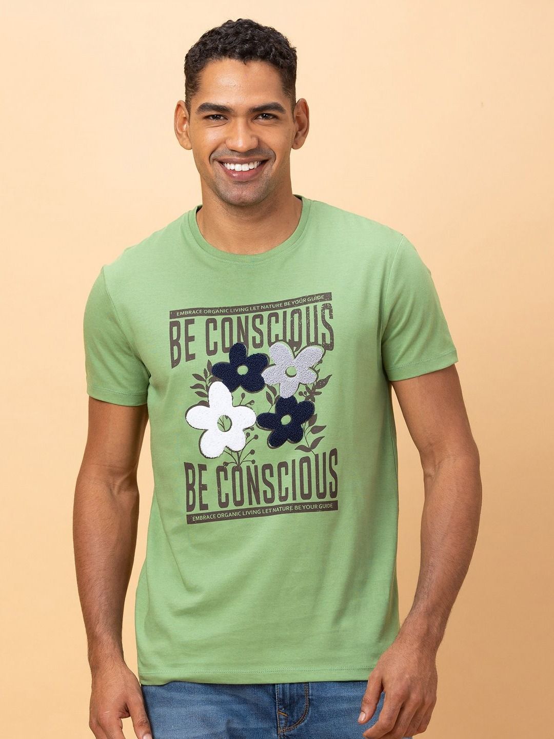 Being Human Men Printed Raw Edge Pure Cotton T-shirt
