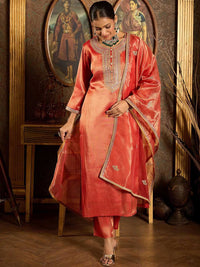 Indo Era Ethnic Motifs Embroidered Zari Liva Kurta With Trousers & Dupatta