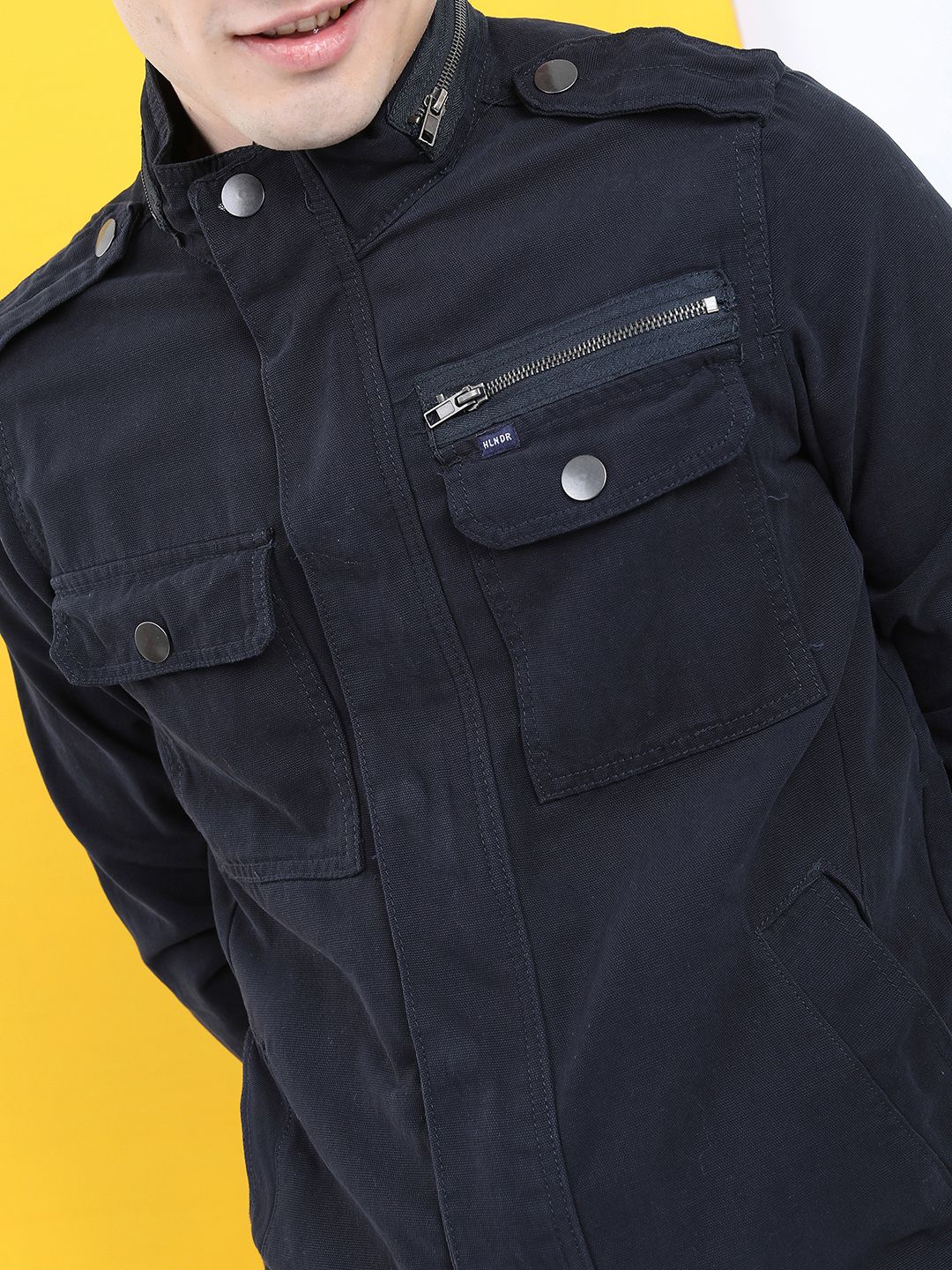 HIGHLANDER Men Navy Blue Denim Jacket