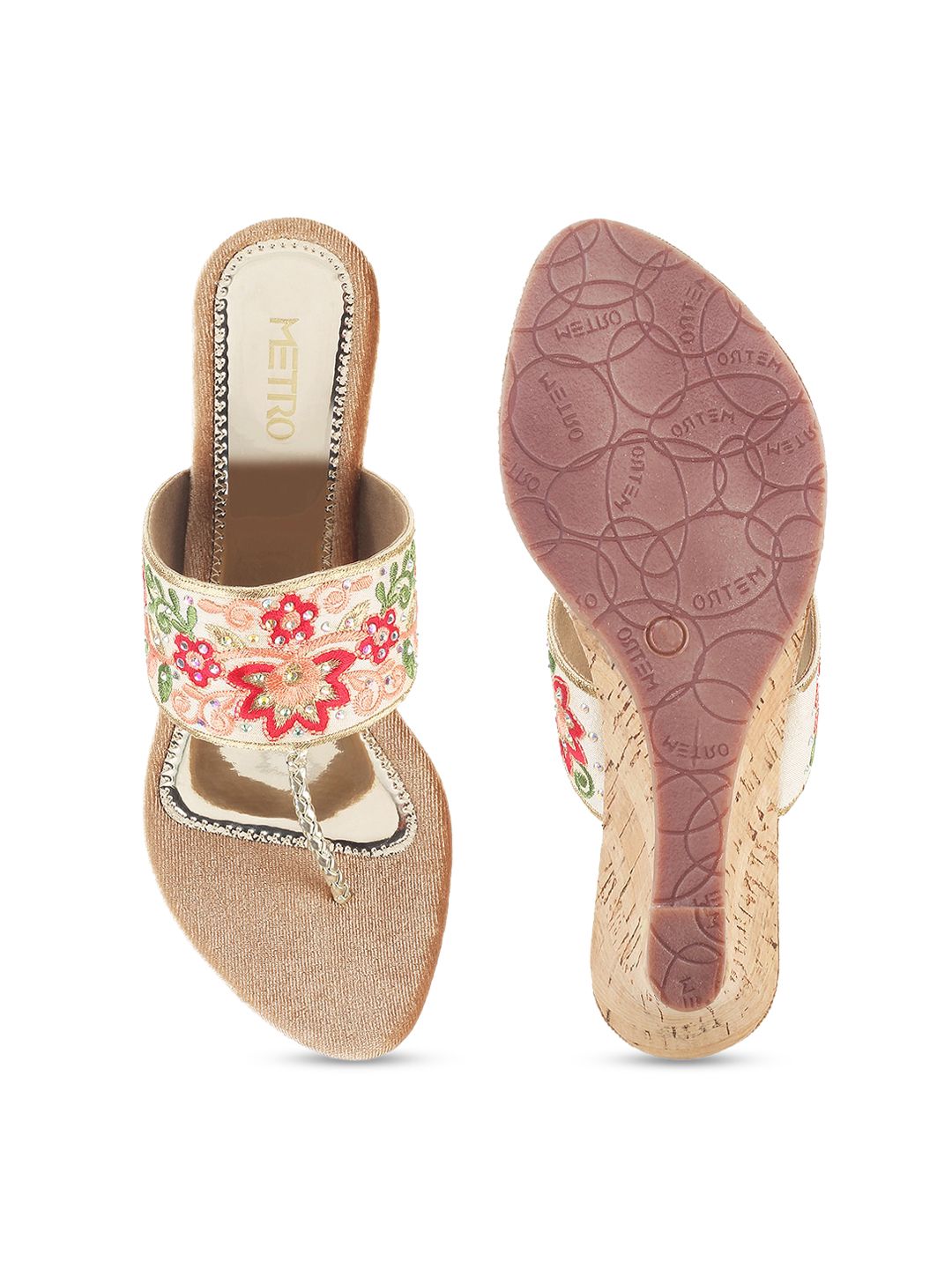 Metro Gold-Toned Ethnic Wedge Sandals