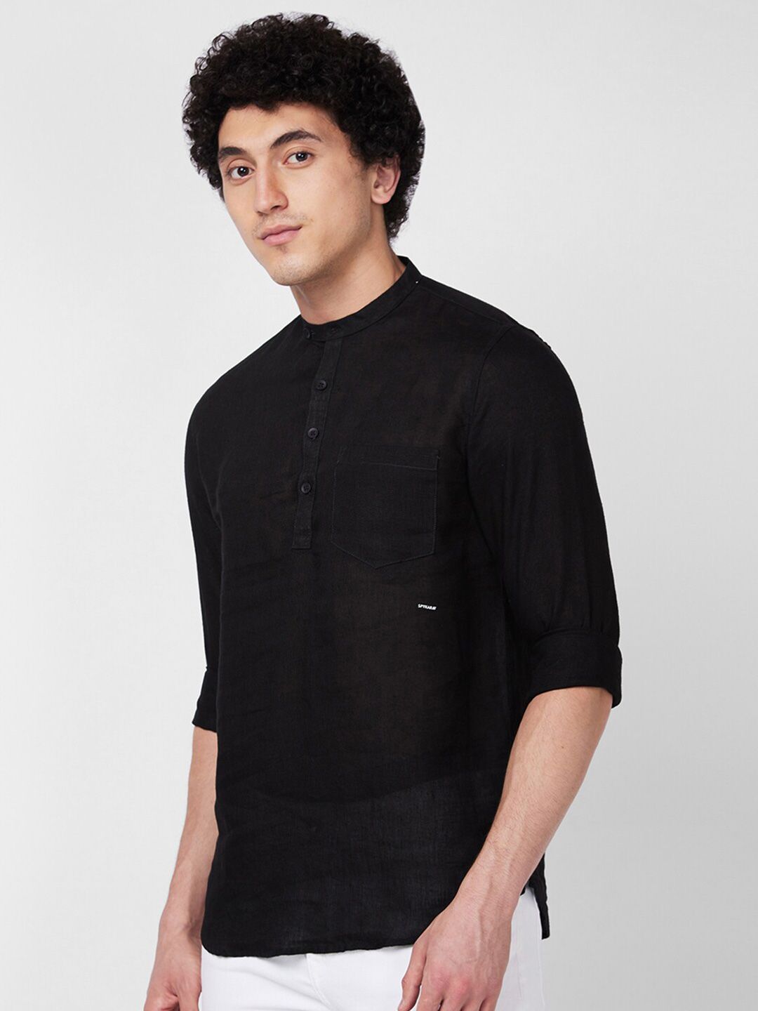 SPYKAR Mandarin Collar Opaque Linen Casual Shirt