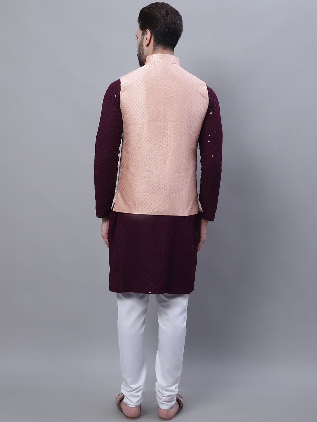 SOJANYA Embroidered Sequined Pure Cotton Kurta With Churidar With Nehru Jacket