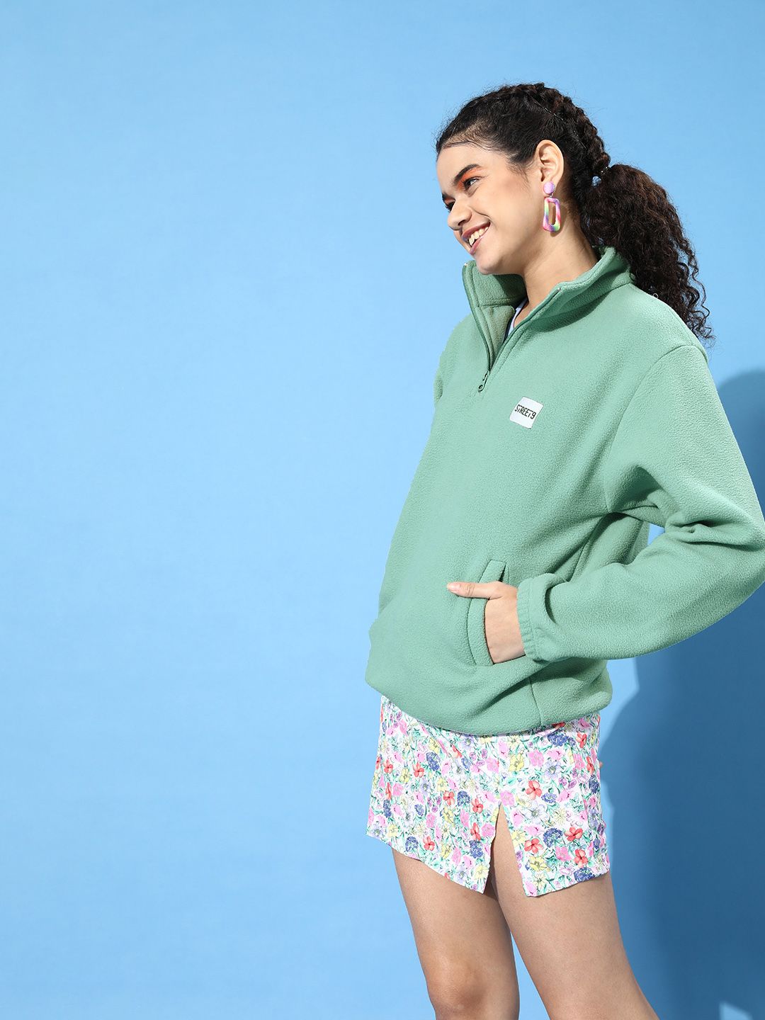 STREET 9 Women Gorgeous Green Solid Sweatshirt