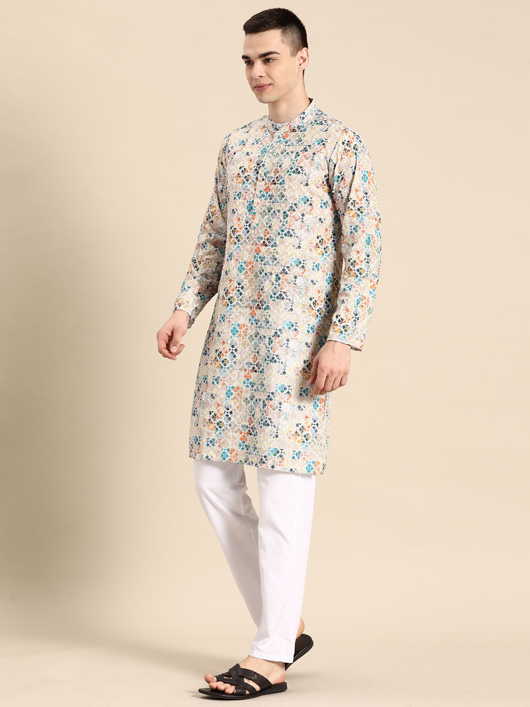 Anouk Men Embroidered Regular Sequinned Pure Cotton Kurta with Pyjamas
