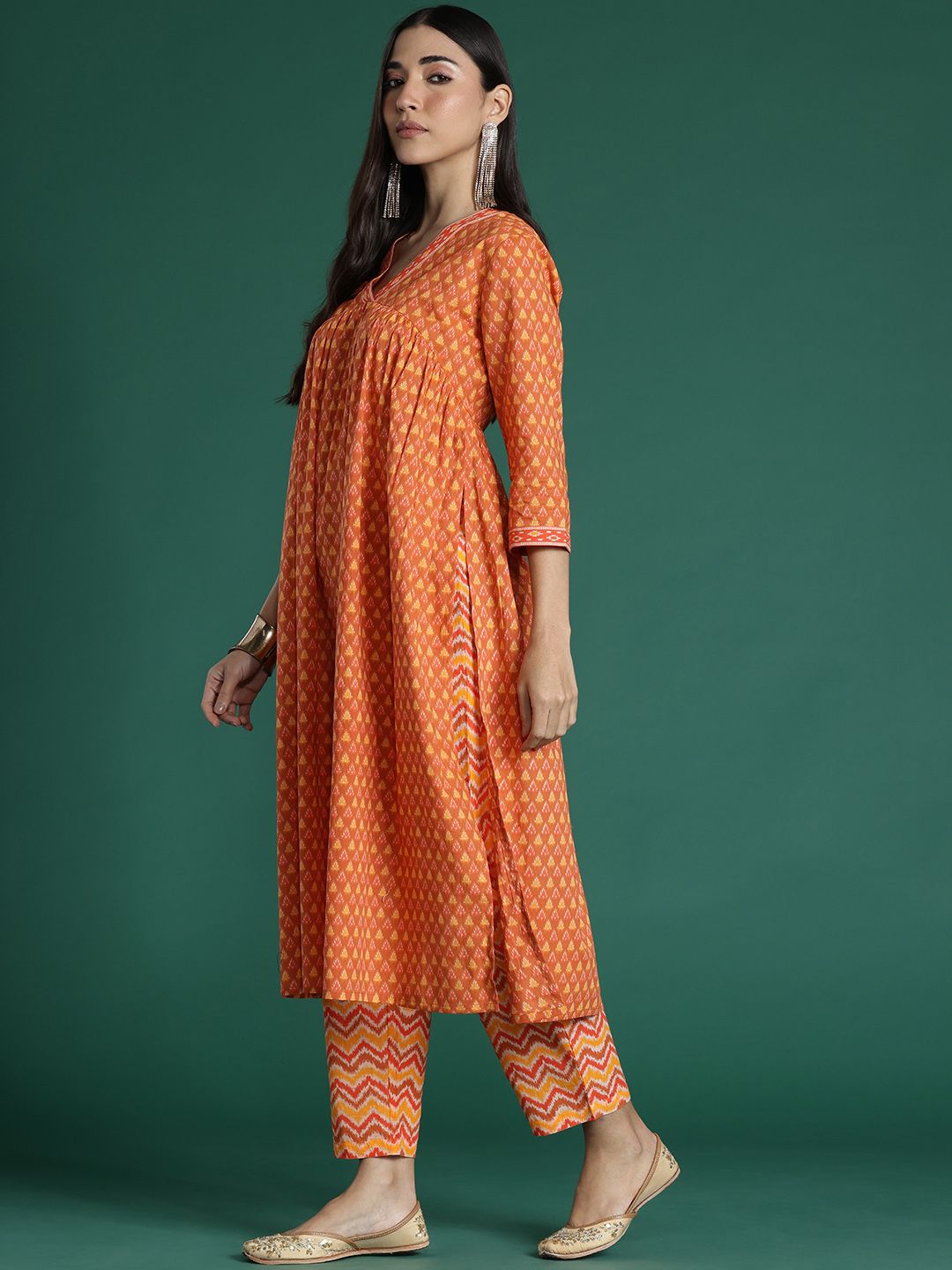 Indo Era Printed Empire Pure Cotton Kurta with Trousers