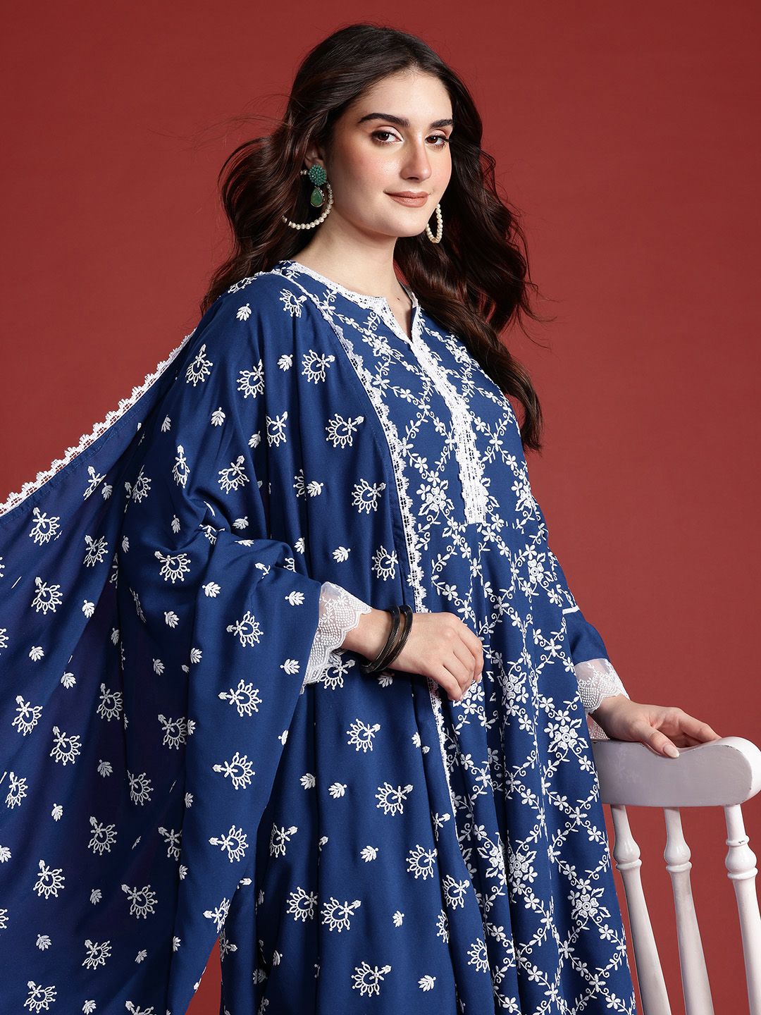 Anouk Floral Print Kurta with Trousers & Dupatta