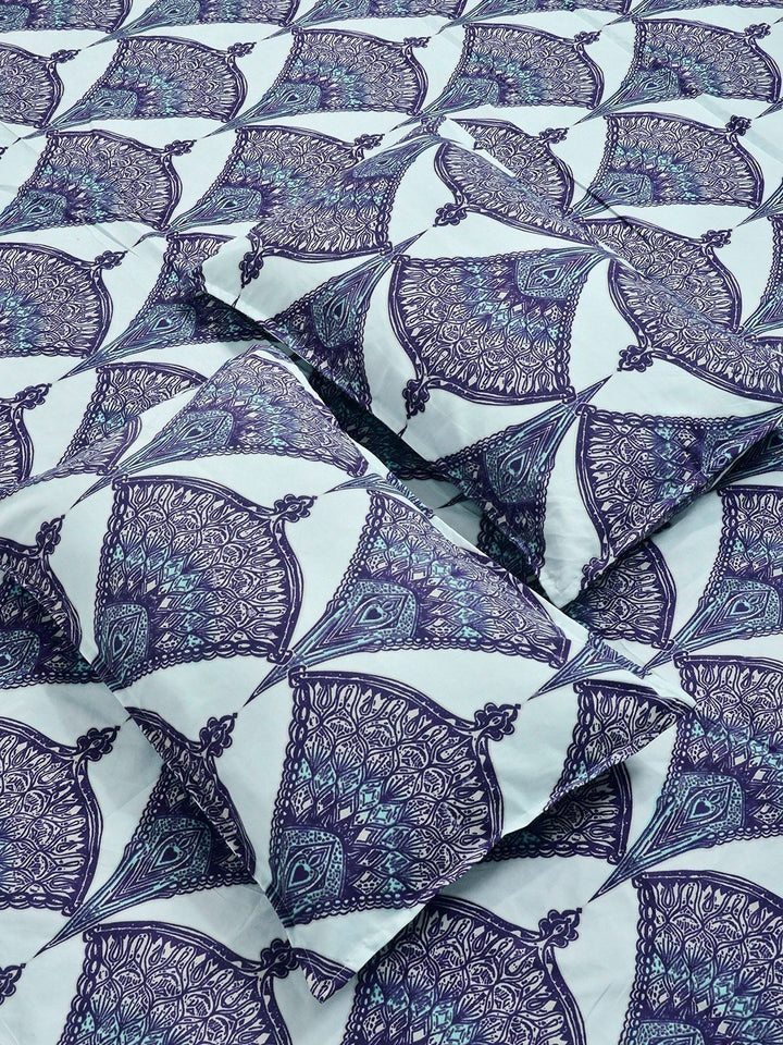 KLOTTHE Blue Geometric 300 TC Super King Fine Bedsheets