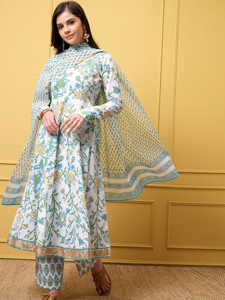 Vishudh Women Floral Printed Regular Pure Cotton Kurta with Trousers & With Dupatta