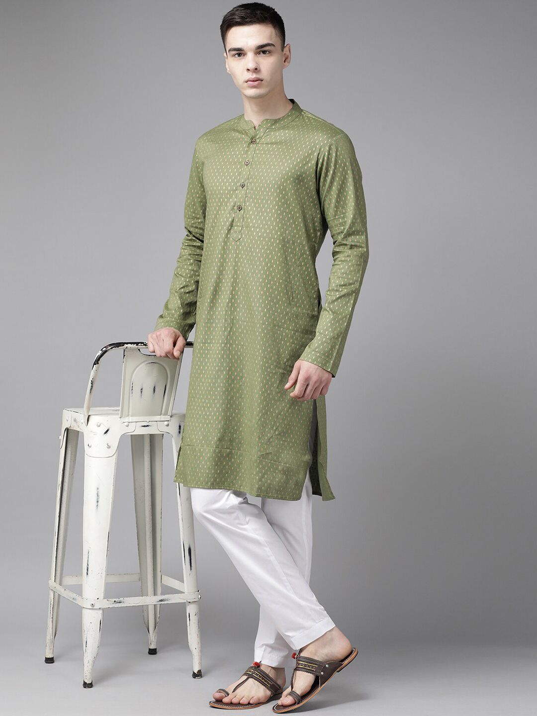 See Designs Ethnic Motifs Printed Mandarin Collar Straight Pure Cotton Kurta