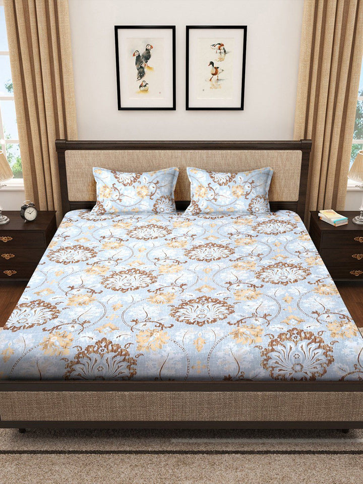 Myntra Elegant Homes Biru & Kelabu Bercetak 300 TC Set Cadar King 2.5m x 2.25m
