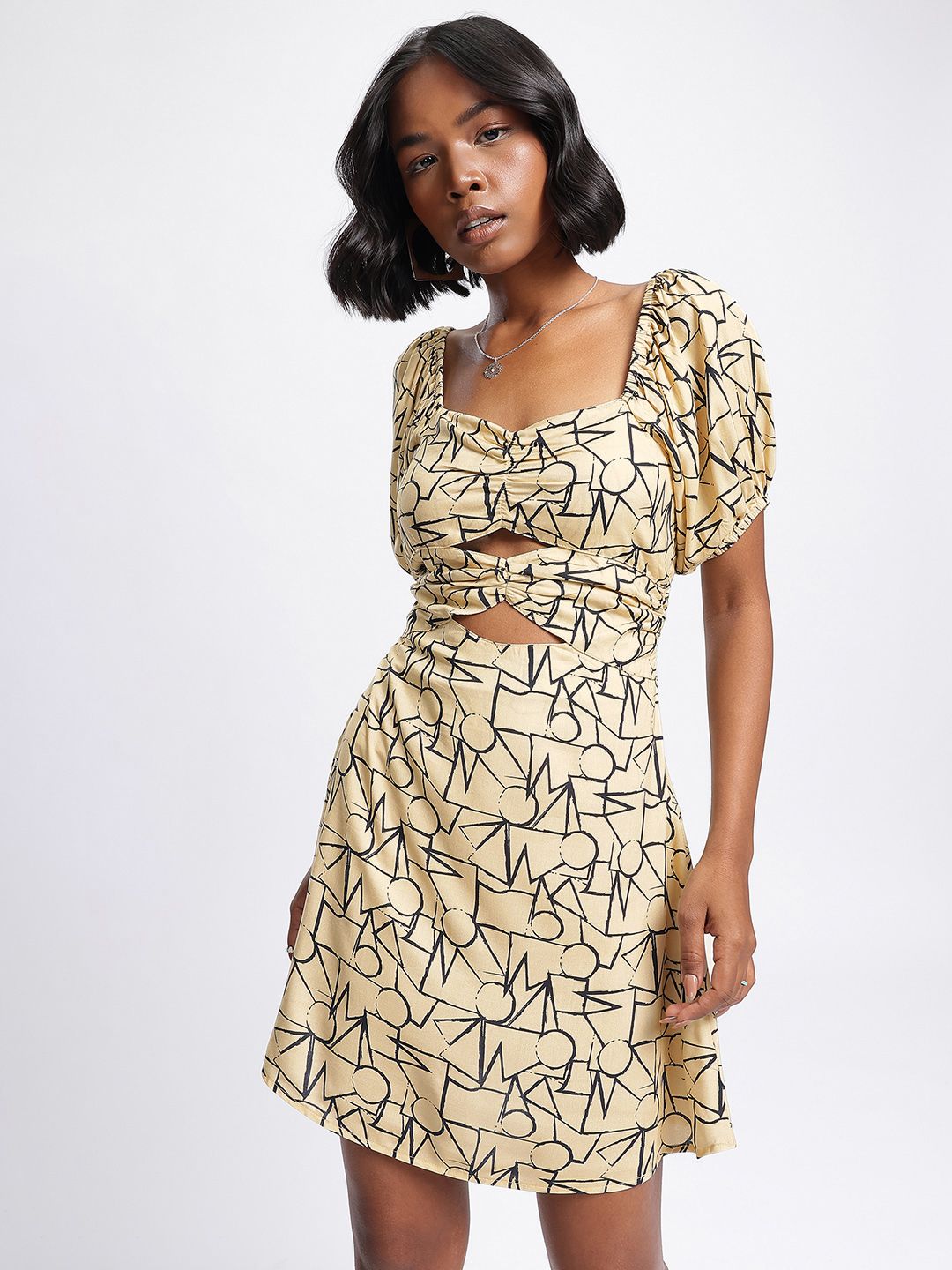 DressBerry Sensational Silhouette Printed Cut-Out Details Mini Sheath Dress
