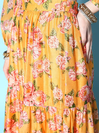 Shae by SASSAFRAS Women Yellow & Green Printed Ready to Wear Lehenga Choli