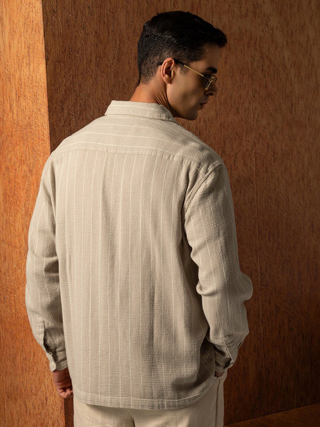 LOCOMOTIVE Oversized Dobby Textured Striped Overshirt