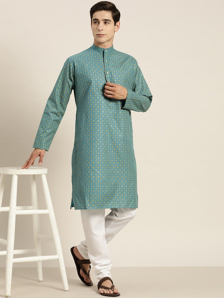 SOJANYA Men Ethnic Motifs Foil Printed Cotton Linen Kurta