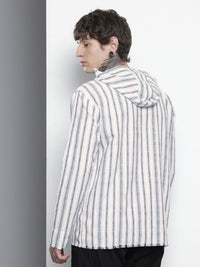 The Indian Garage Co Pure Cotton Striped Hooded Relaxed Fit Sweatshirt