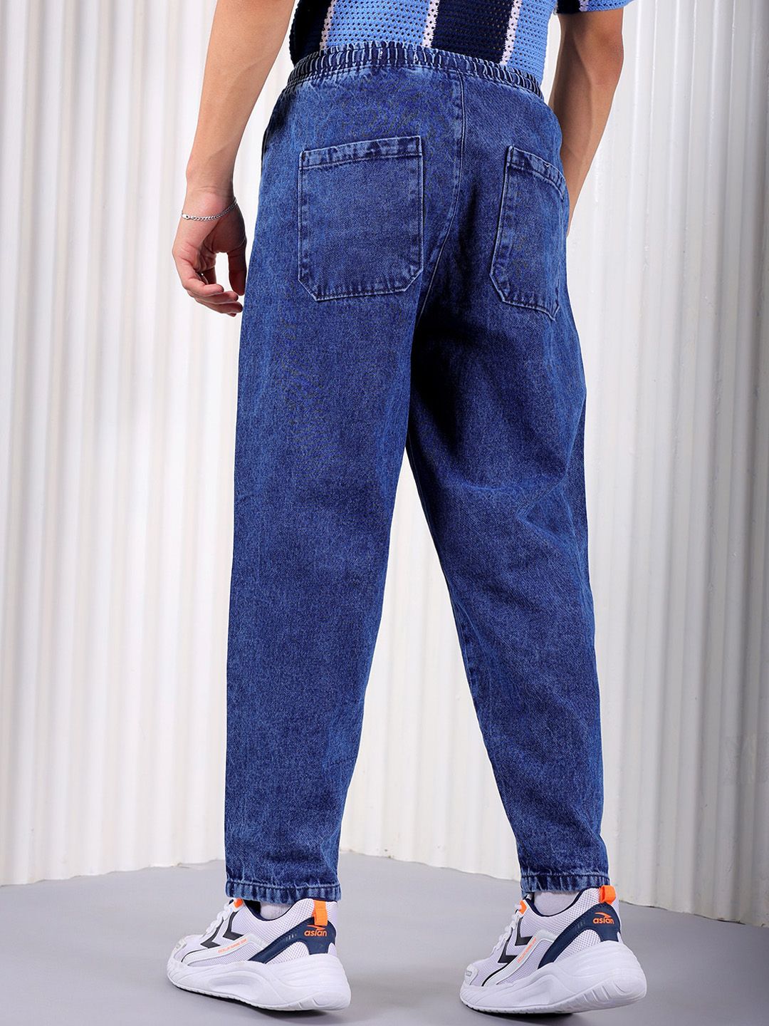 The Indian Garage Co Men Baggy Fit Cotton Elasticated Waist Jeans