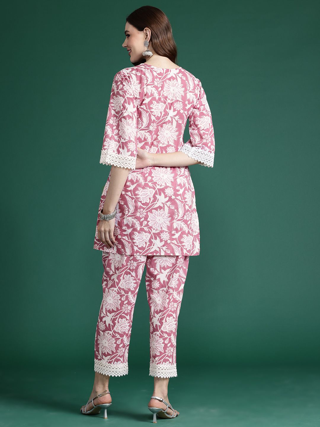 Indo Era Floral Printed Pure Cotton Tunic With Trousers