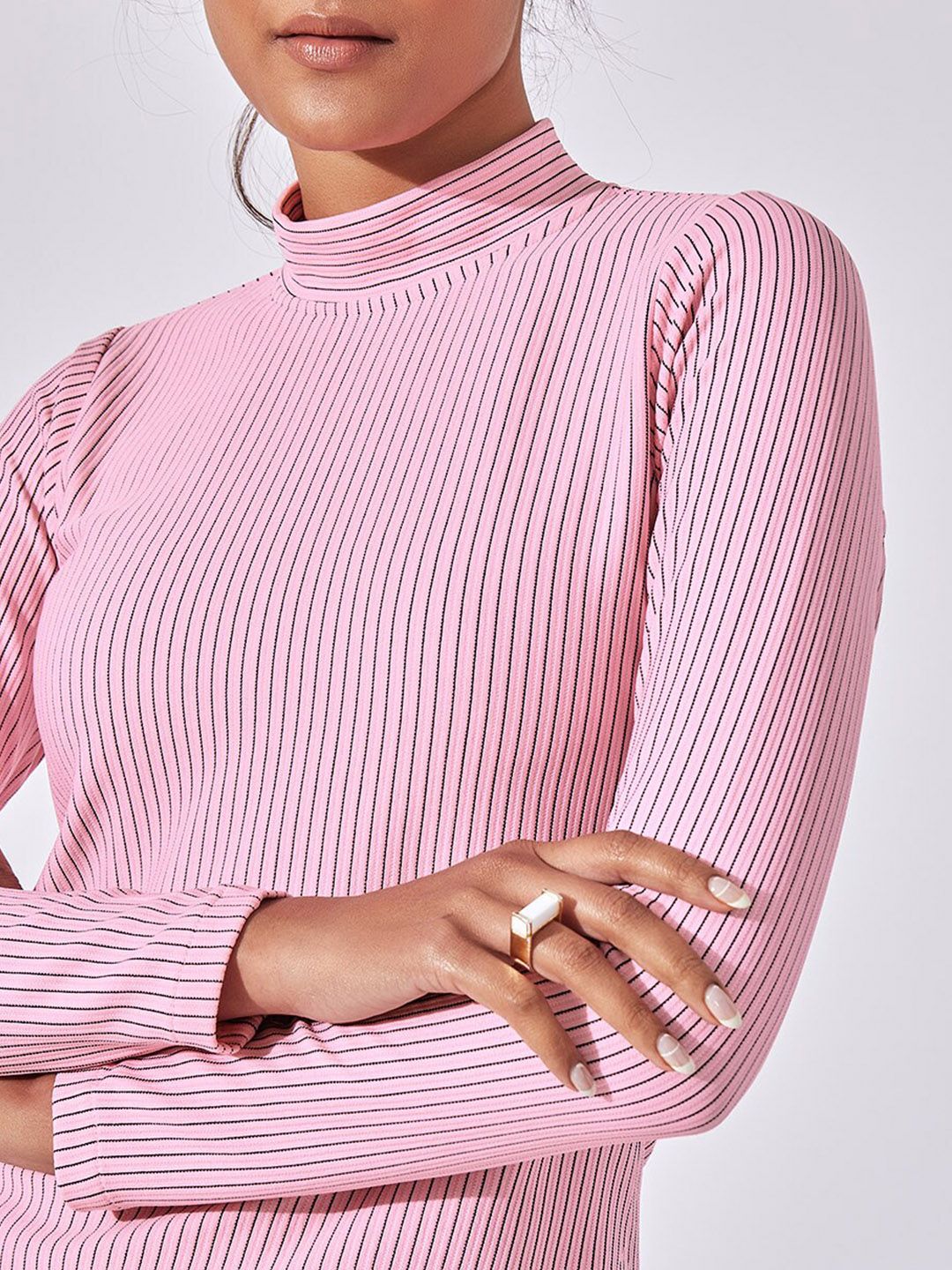 The Label Life Pink Striped High Neck Top