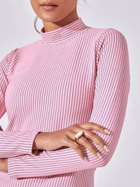 The Label Life Pink Striped High Neck Top