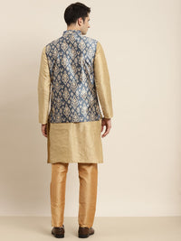 SOJANYA Kurta Emas & Biru Lelaki dengan Jaket Churidar & Nehru