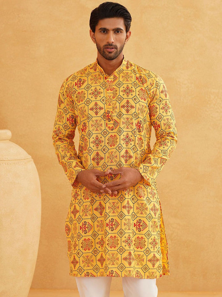 SOJANYA Ethnic Motifs Printed Mandarin Collar Straight Kurta With Churidar