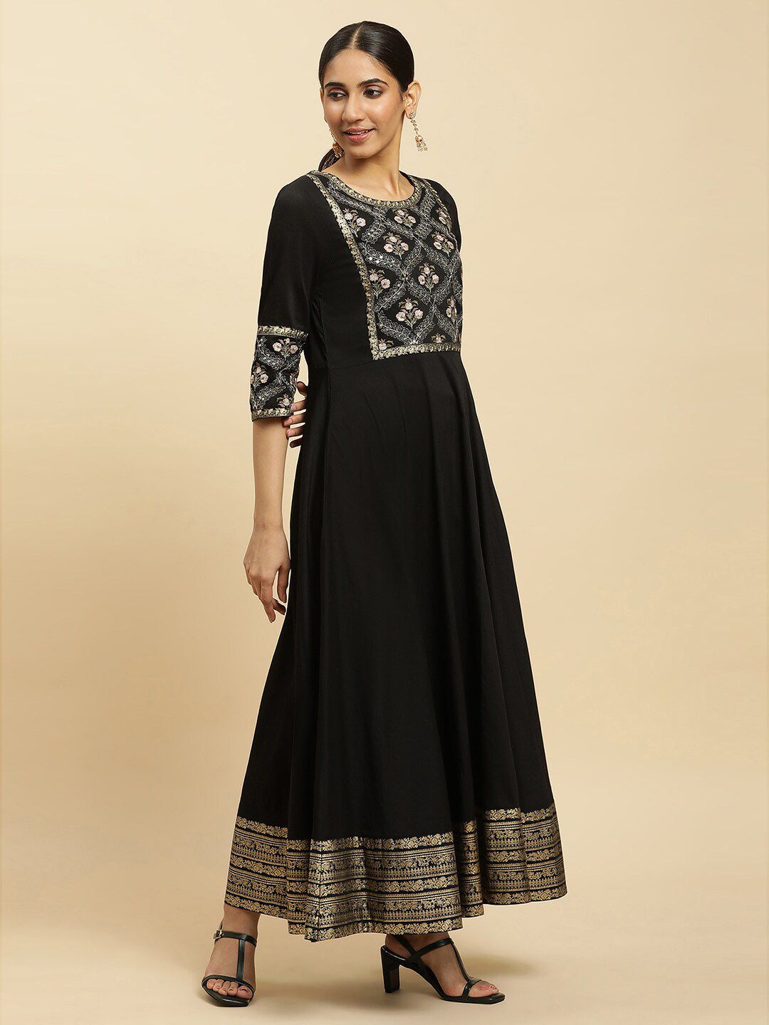 W Floral Embroidered Sequinned Ethnic Dress