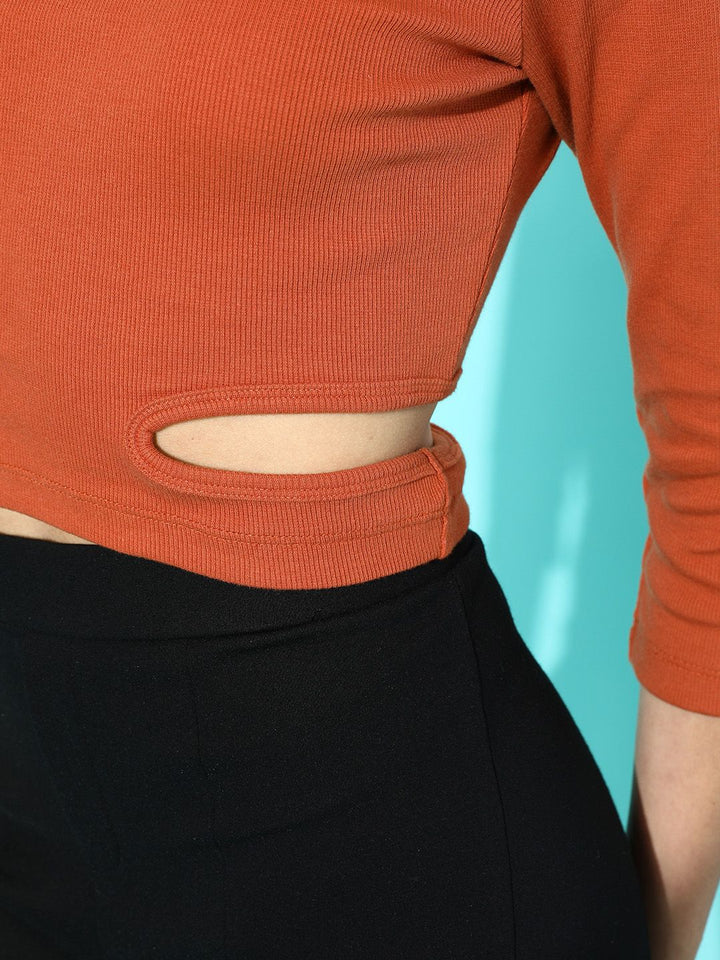 STREET 9 Women Chic Rust Solid Cropped Top