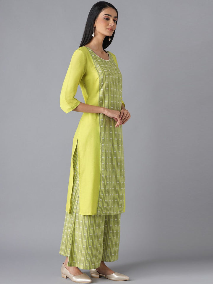 AURELIA Women Green Printed Panelled Pure Cotton Kurta with Palazzos