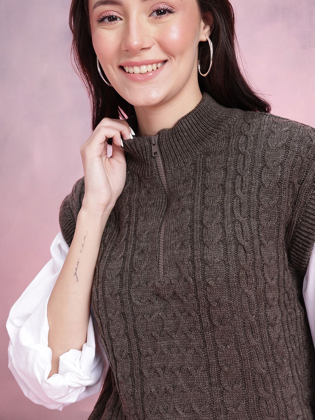 DressBerry Cable Knit Mock Collar Sweater Vest